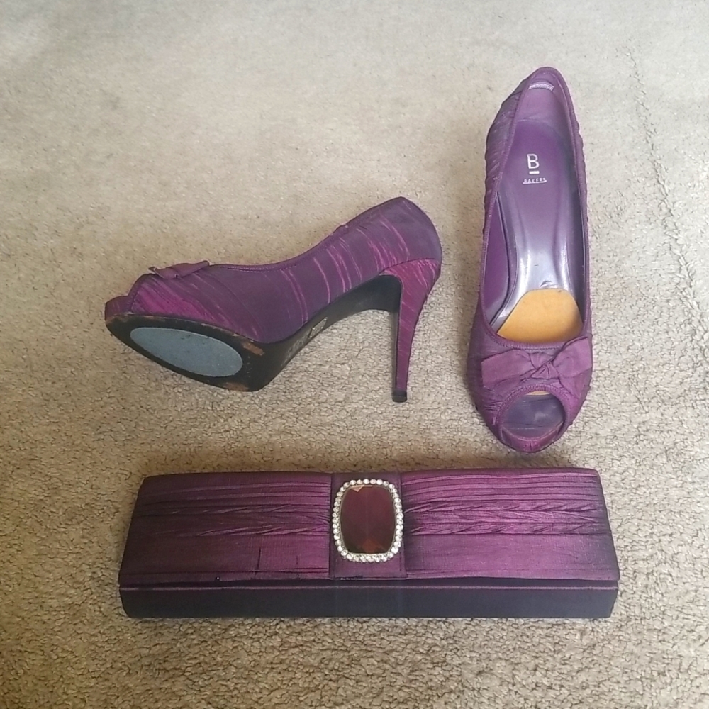 Bakers purple peeptoe platform 3' tafeta pump size 10 used bag included